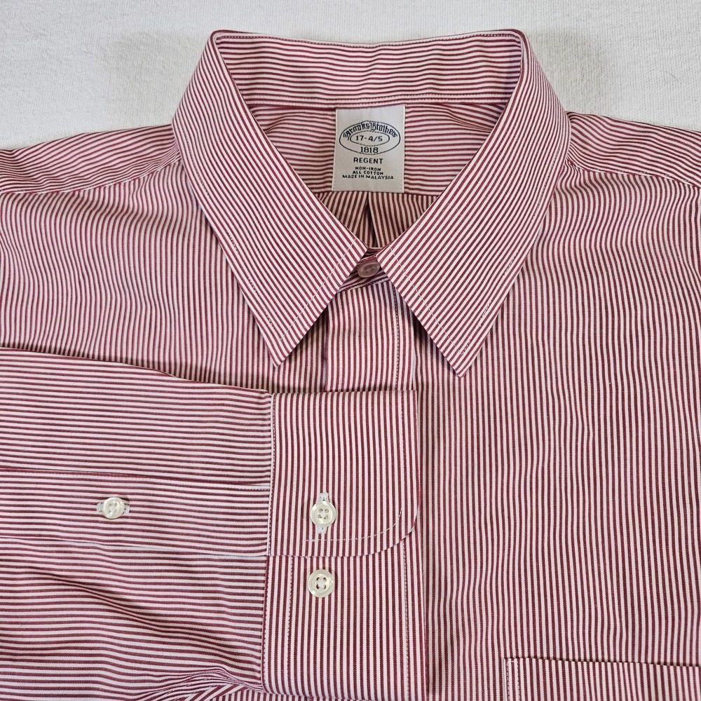 Brooks Brothers Red White Striped Long Sleeve Button Up Shirt Preppy Mens 17 4/5 - Picture 1 of 9